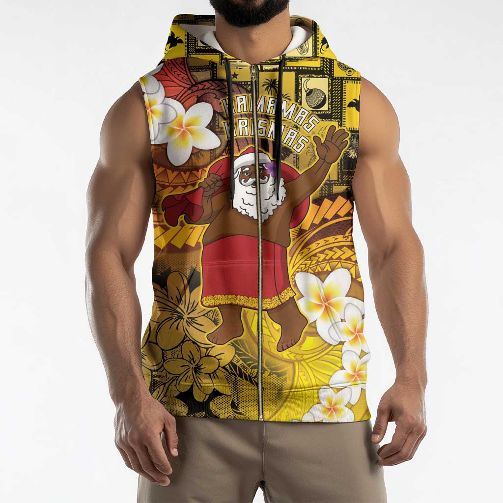 Papua New Guinea Retro Christmas Sleeveless Zip Hoodie Hamamas Krismas - Polynesian Pride