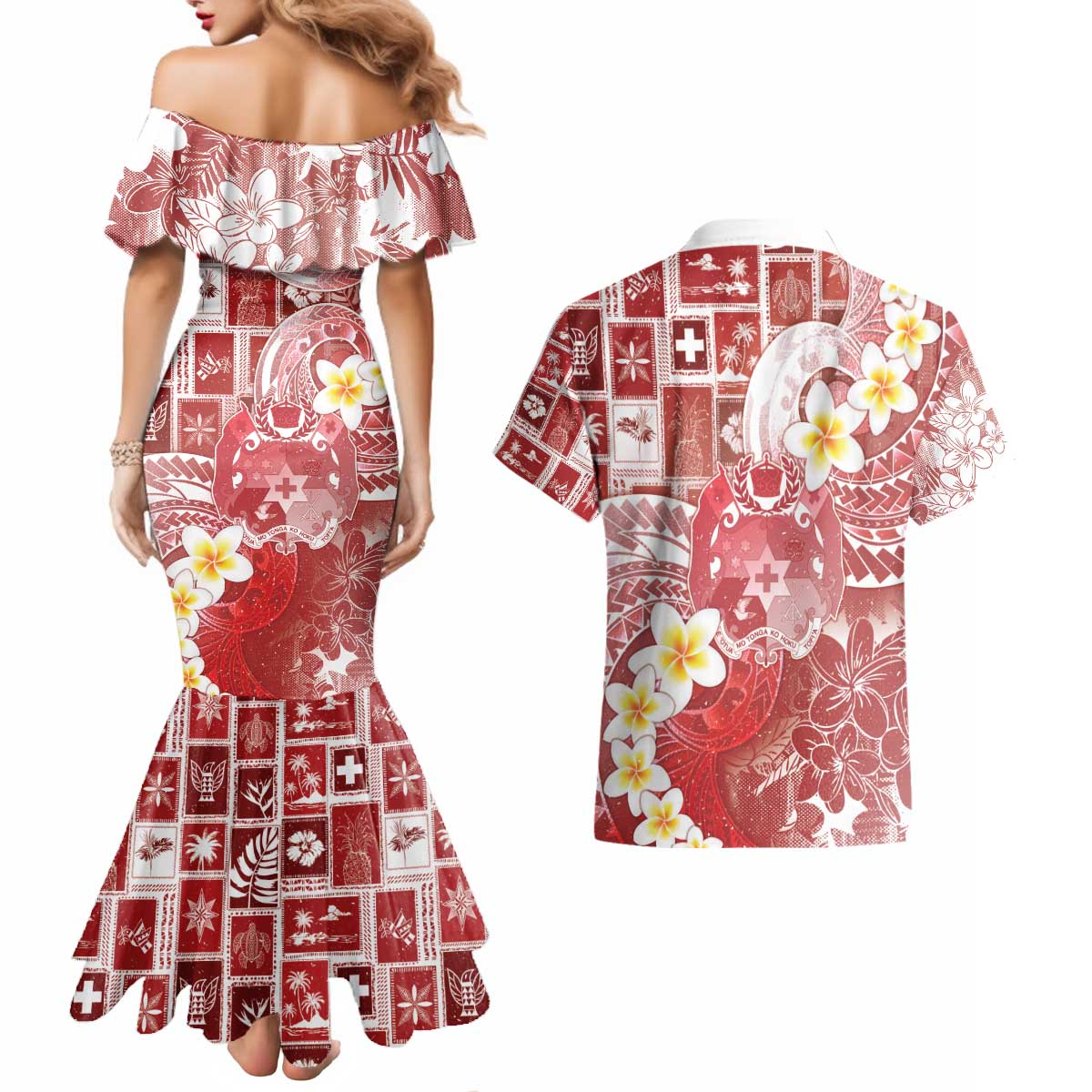 Tonga Christmas Couples Matching Mermaid Dress and Hawaiian Shirt Kilisimasi Fiefia Retro Style Red - Polynesian Pride