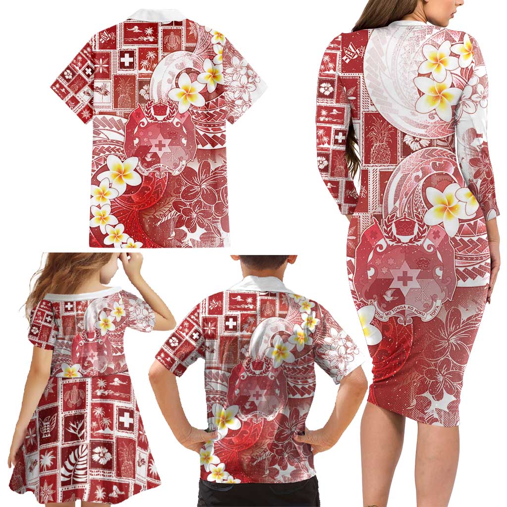 Tonga Christmas Family Matching Long Sleeve Bodycon Dress and Hawaiian Shirt Kilisimasi Fiefia Retro Style Red - Polynesian Pride