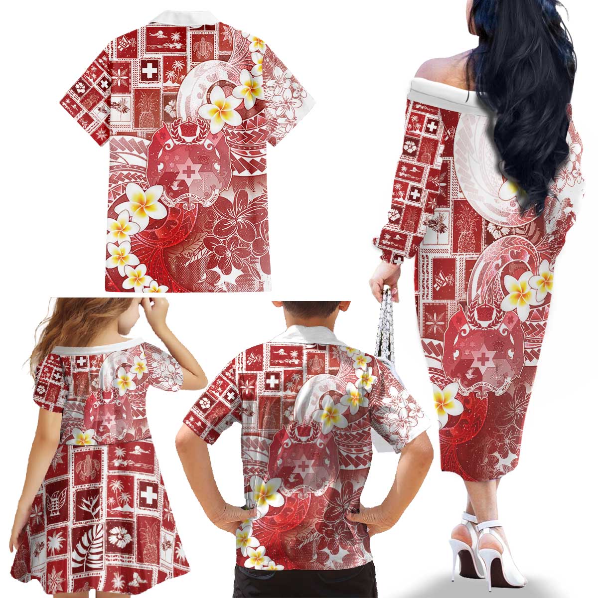 Tonga Christmas Family Matching Off The Shoulder Long Sleeve Dress and Hawaiian Shirt Kilisimasi Fiefia Retro Style Red - Polynesian Pride