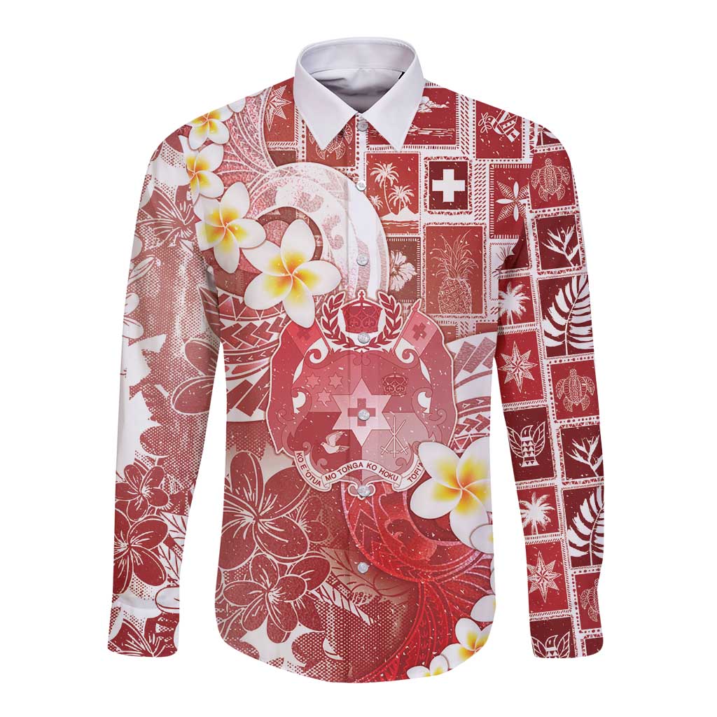 Tonga Christmas Long Sleeve Button Shirt Kilisimasi Fiefia Retro Style Red - Polynesian Pride