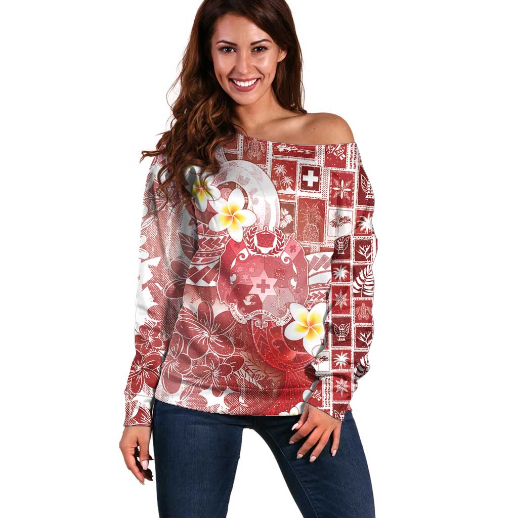 Tonga Christmas Off Shoulder Sweater Kilisimasi Fiefia Retro Style Red - Polynesian Pride