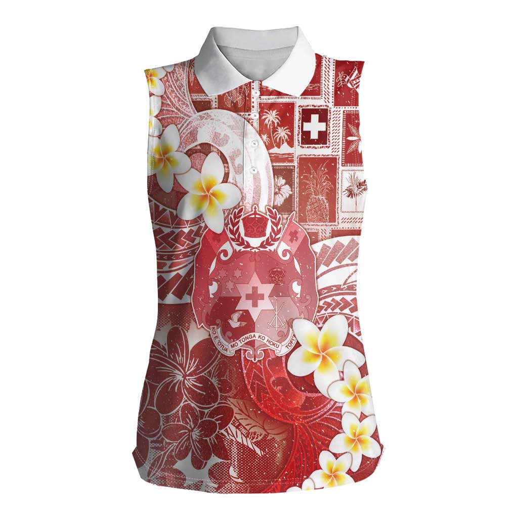 Tonga Christmas Women Sleeveless Polo Shirt Kilisimasi Fiefia Retro Style Red - Polynesian Pride