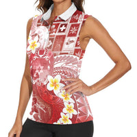 Tonga Christmas Women Sleeveless Polo Shirt Kilisimasi Fiefia Retro Style Red - Polynesian Pride
