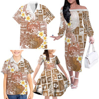 Tonga Christmas Family Matching Off The Shoulder Long Sleeve Dress and Hawaiian Shirt Kilisimasi Fiefia Retro Style Brown - Polynesian Pride