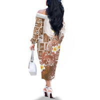 Tonga Christmas Family Matching Off The Shoulder Long Sleeve Dress and Hawaiian Shirt Kilisimasi Fiefia Retro Style Brown - Polynesian Pride