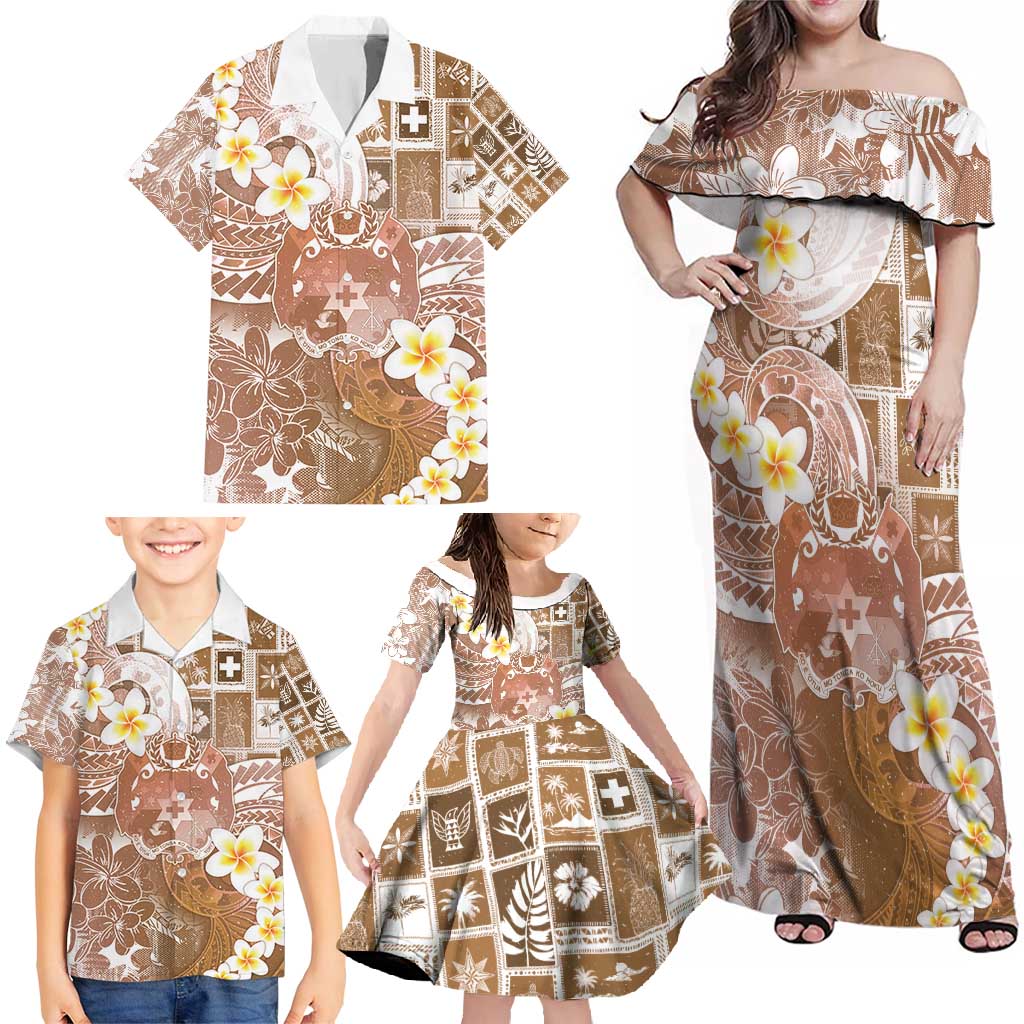 Tonga Christmas Family Matching Off Shoulder Maxi Dress and Hawaiian Shirt Kilisimasi Fiefia Retro Style Brown - Polynesian Pride