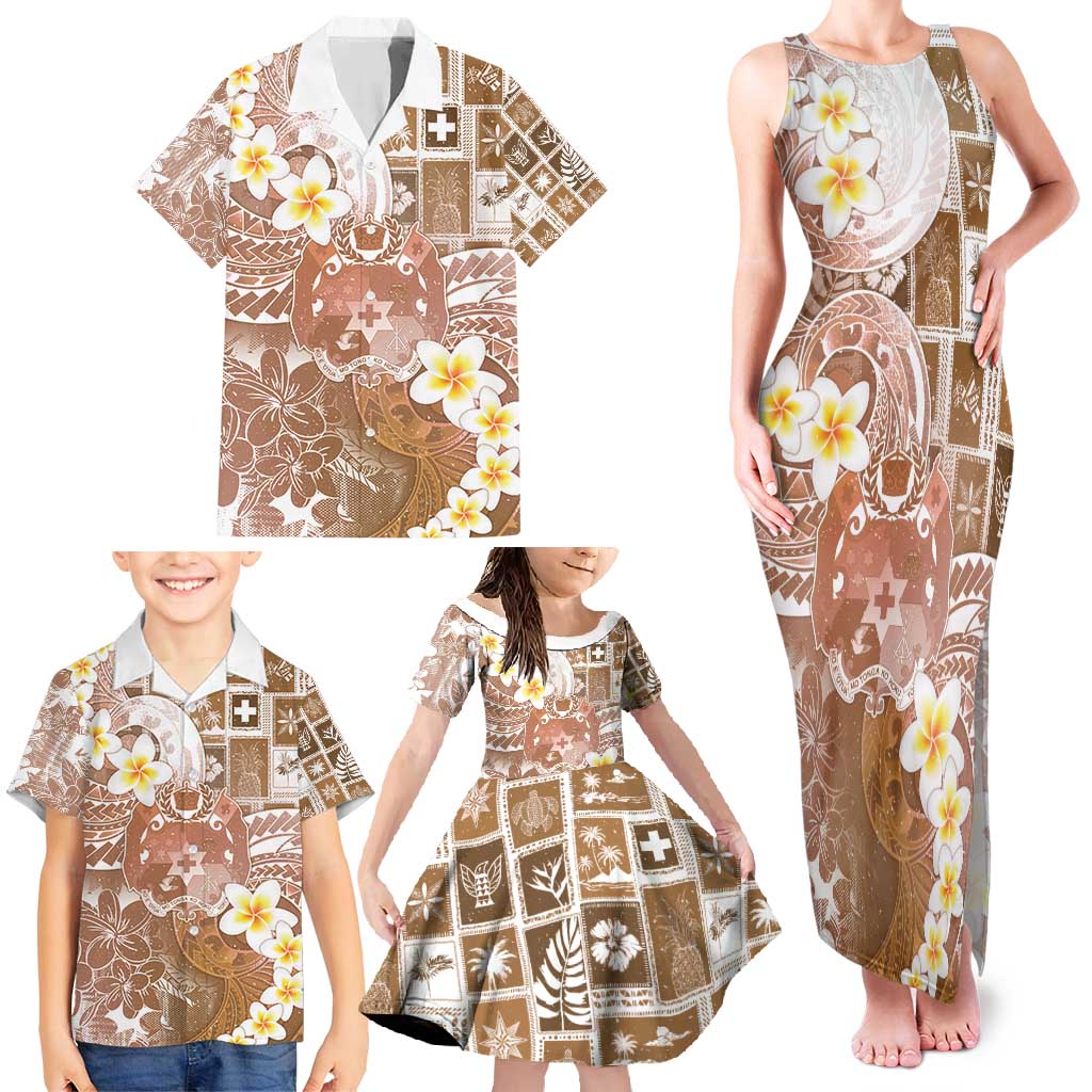 Tonga Christmas Family Matching Tank Maxi Dress and Hawaiian Shirt Kilisimasi Fiefia Retro Style Brown - Polynesian Pride