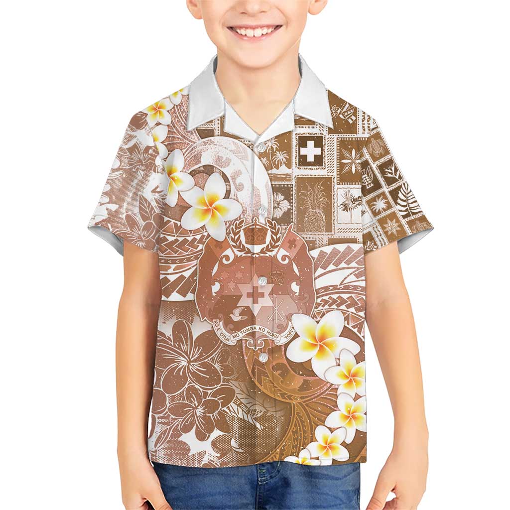 Tonga Christmas Kid Hawaiian Shirt Kilisimasi Fiefia Retro Style Brown - Polynesian Pride