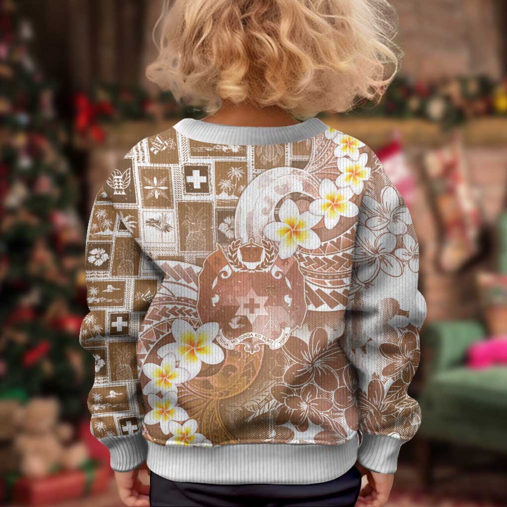 Tonga Christmas Kid Ugly Christmas Sweater Kilisimasi Fiefia Retro Style Brown - Polynesian Pride