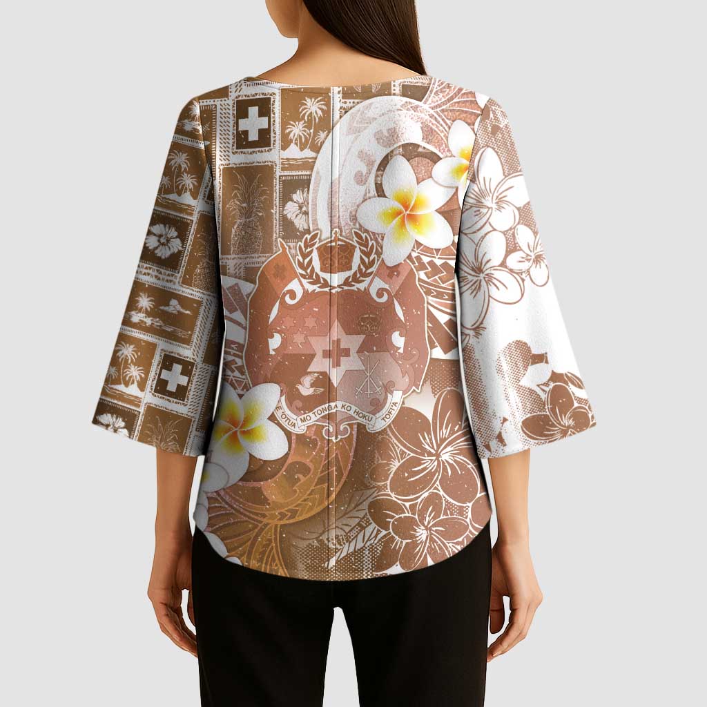 Tonga Christmas Kimono Sleeve Blouse Kilisimasi Fiefia Retro Style Brown - Polynesian Pride