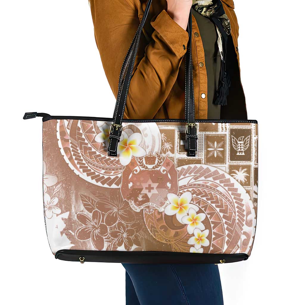 Tonga Christmas Leather Tote Bag Kilisimasi Fiefia Retro Style Brown - Polynesian Pride