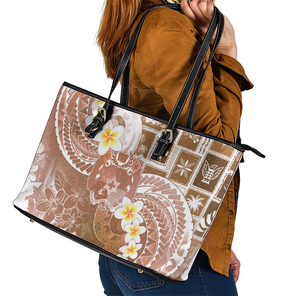 Tonga Christmas Leather Tote Bag Kilisimasi Fiefia Retro Style Brown - Polynesian Pride