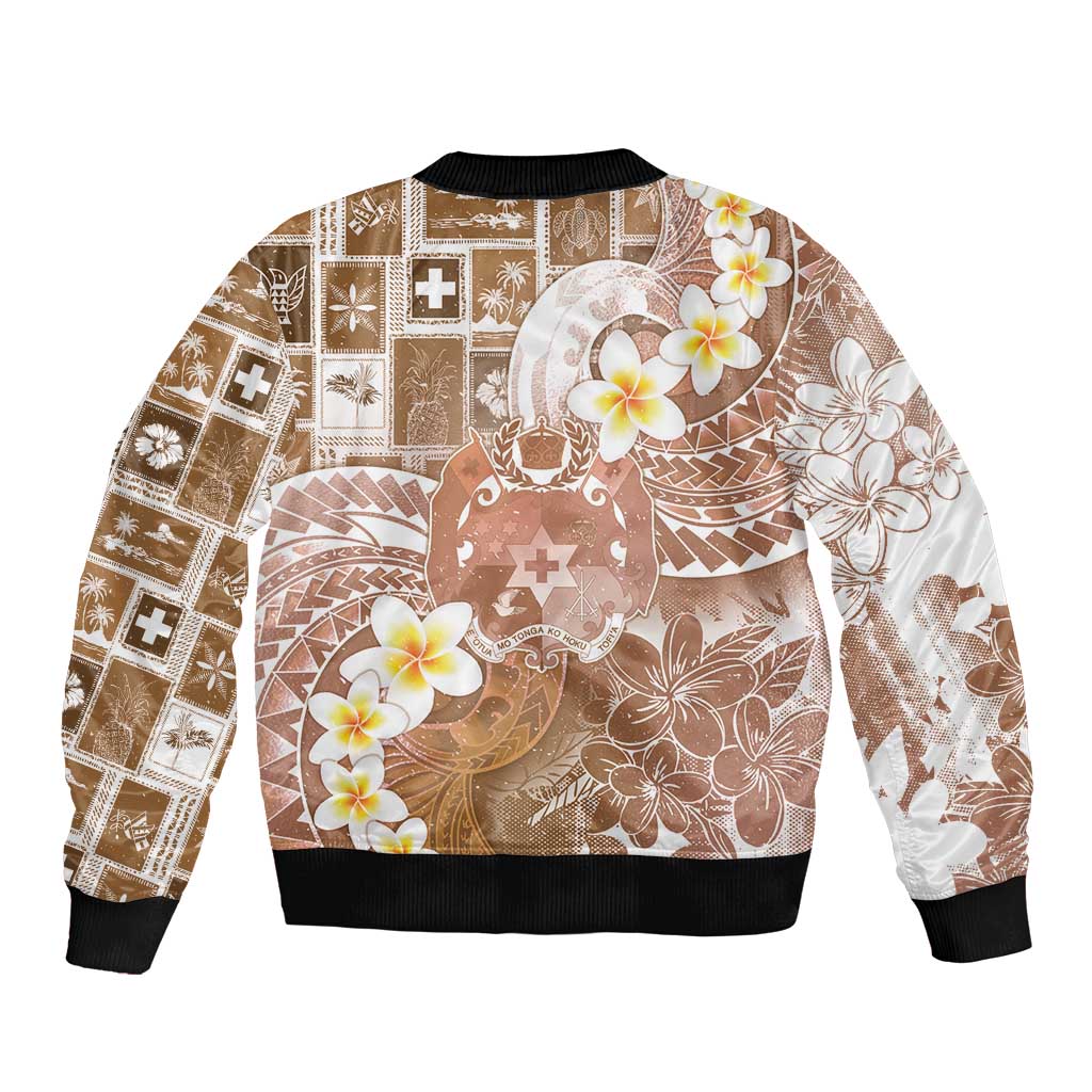 Tonga Christmas Sleeve Zip Bomber Jacket Kilisimasi Fiefia Retro Style Brown - Polynesian Pride