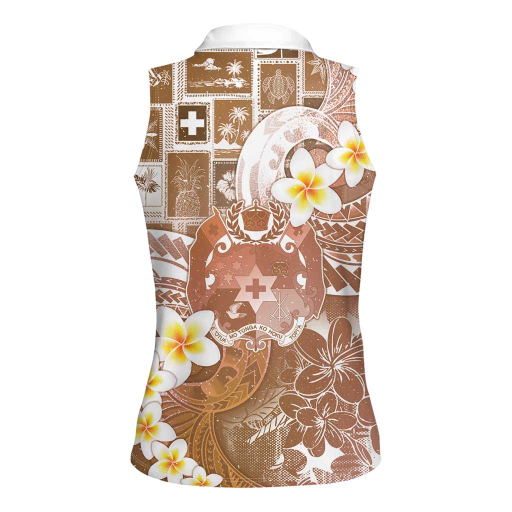 Tonga Christmas Women Sleeveless Polo Shirt Kilisimasi Fiefia Retro Style Brown - Polynesian Pride