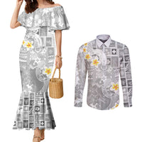 Tonga Christmas Couples Matching Mermaid Dress and Long Sleeve Button Shirt Kilisimasi Fiefia Retro Style White - Polynesian Pride