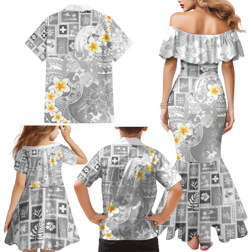 Tonga Christmas Family Matching Mermaid Dress and Hawaiian Shirt Kilisimasi Fiefia Retro Style White - Polynesian Pride