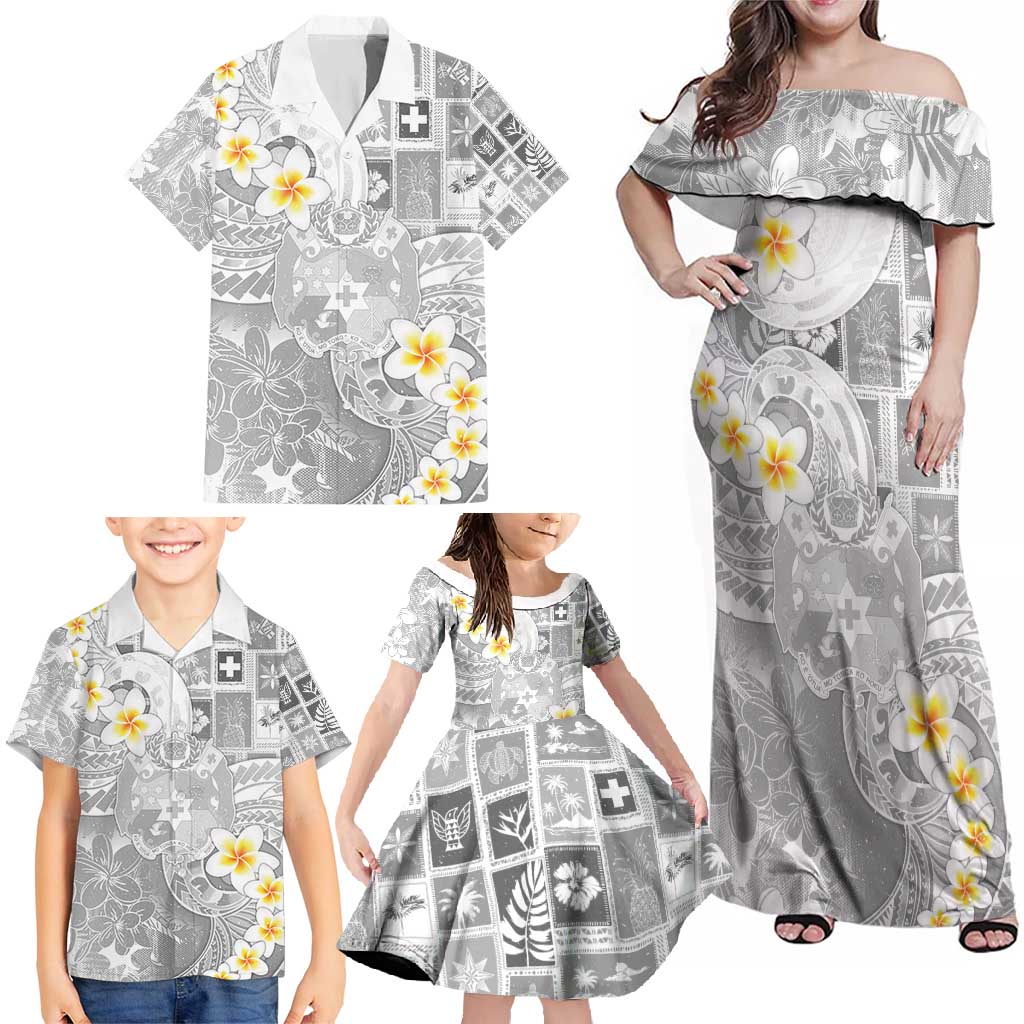 Tonga Christmas Family Matching Off Shoulder Maxi Dress and Hawaiian Shirt Kilisimasi Fiefia Retro Style White - Polynesian Pride