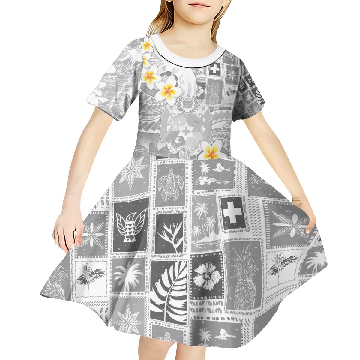 Tonga Christmas Kid Short Sleeve Dress Kilisimasi Fiefia Retro Style White - Polynesian Pride