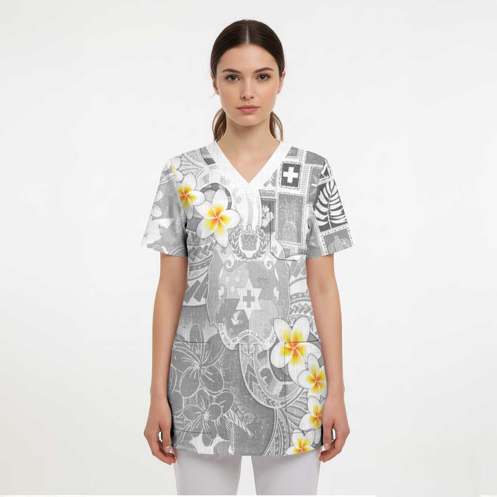 Tonga Christmas Scrub Top Kilisimasi Fiefia Retro Style White - Polynesian Pride