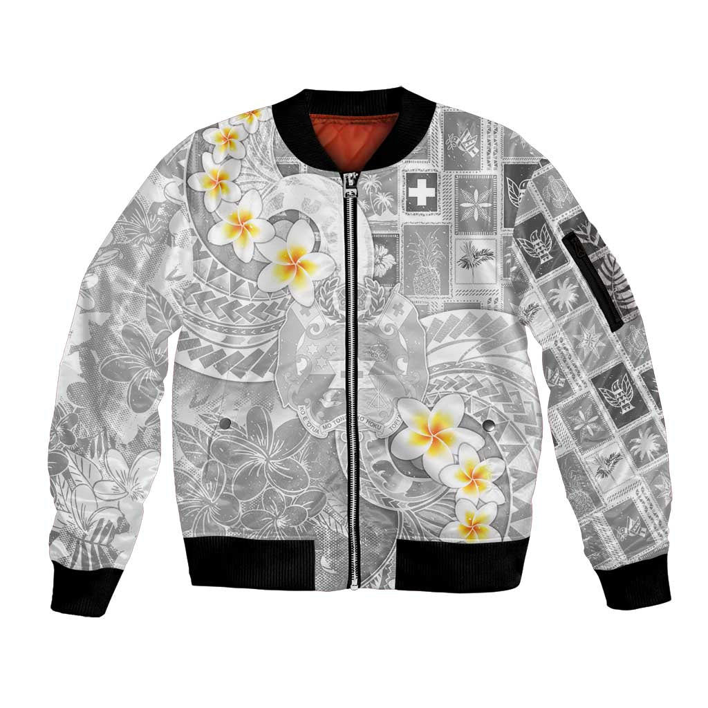 Tonga Christmas Sleeve Zip Bomber Jacket Kilisimasi Fiefia Retro Style White - Polynesian Pride