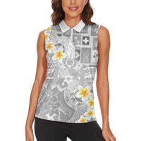 Tonga Christmas Women Sleeveless Polo Shirt Kilisimasi Fiefia Retro Style White - Polynesian Pride