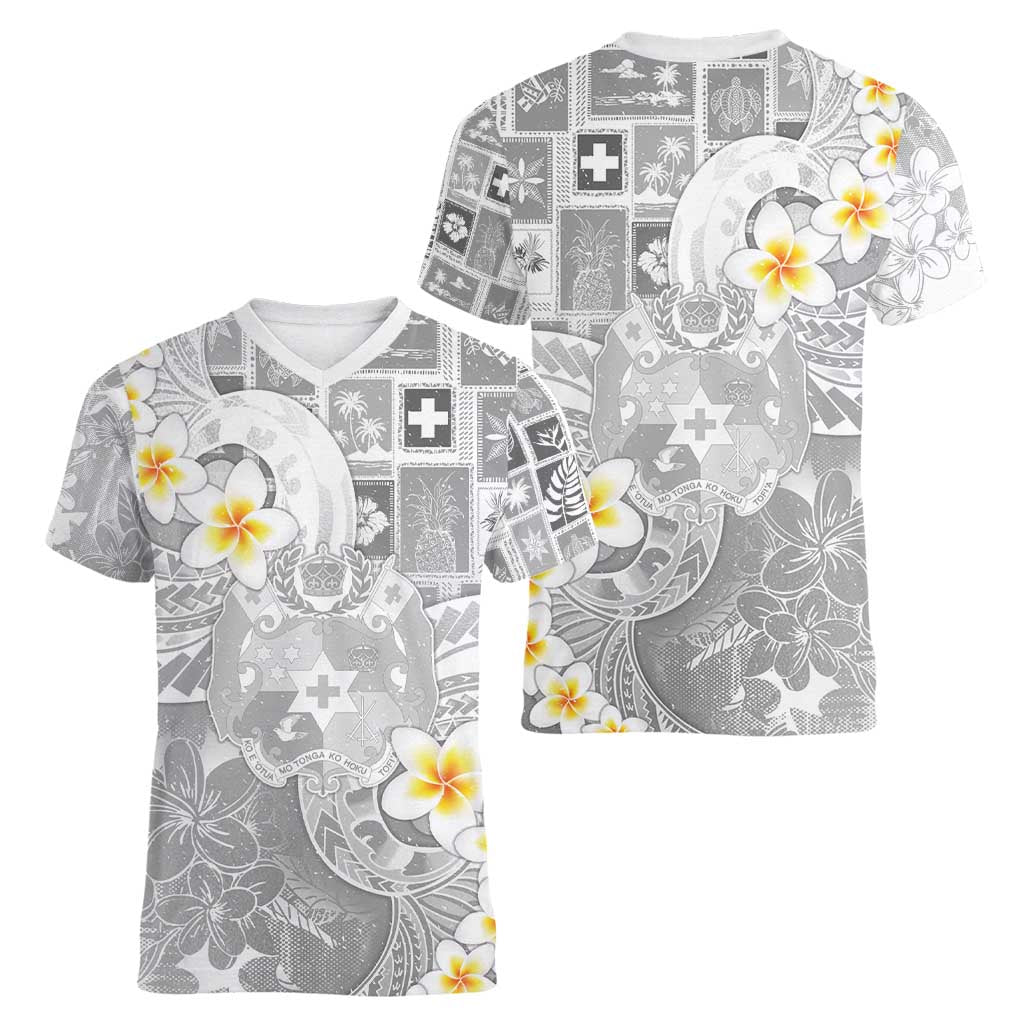 Tonga Christmas Women V-Neck T-Shirt Kilisimasi Fiefia Retro Style White - Polynesian Pride