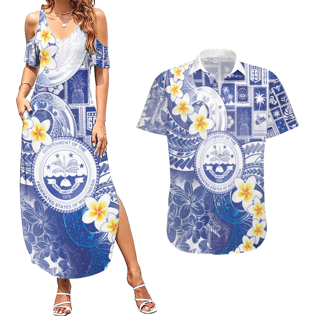 Federated States Of Micronesia Christmas Couples Matching Summer Maxi Dress and Hawaiian Shirt Retro Style Bright Version - Polynesian Pride
