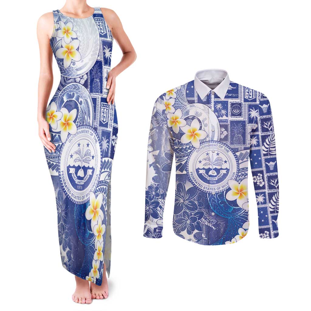 Federated States Of Micronesia Christmas Couples Matching Tank Maxi Dress and Long Sleeve Button Shirt Retro Style Bright Version - Polynesian Pride