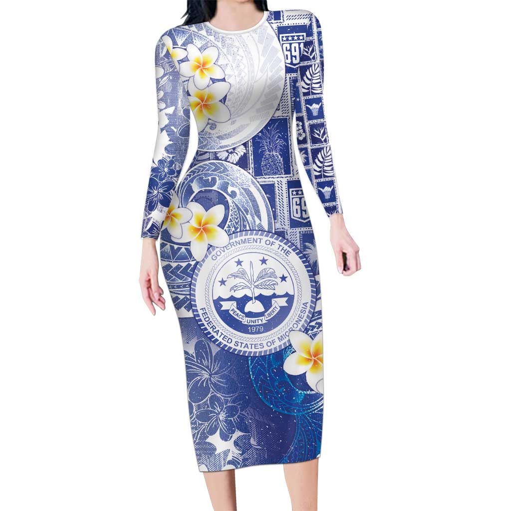 Federated States Of Micronesia Christmas Family Matching Long Sleeve Bodycon Dress and Hawaiian Shirt Retro Style Bright Version - Polynesian Pride