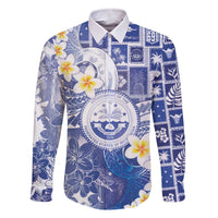 Federated States Of Micronesia Christmas Family Matching Off The Shoulder Long Sleeve Dress and Hawaiian Shirt Retro Style Bright Version LT05 Dad's Shirt - Long Sleeve Blue - Polynesian Pride