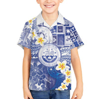 Federated States Of Micronesia Christmas Family Matching Off The Shoulder Long Sleeve Dress and Hawaiian Shirt Retro Style Bright Version LT05 Son's Shirt Blue - Polynesian Pride