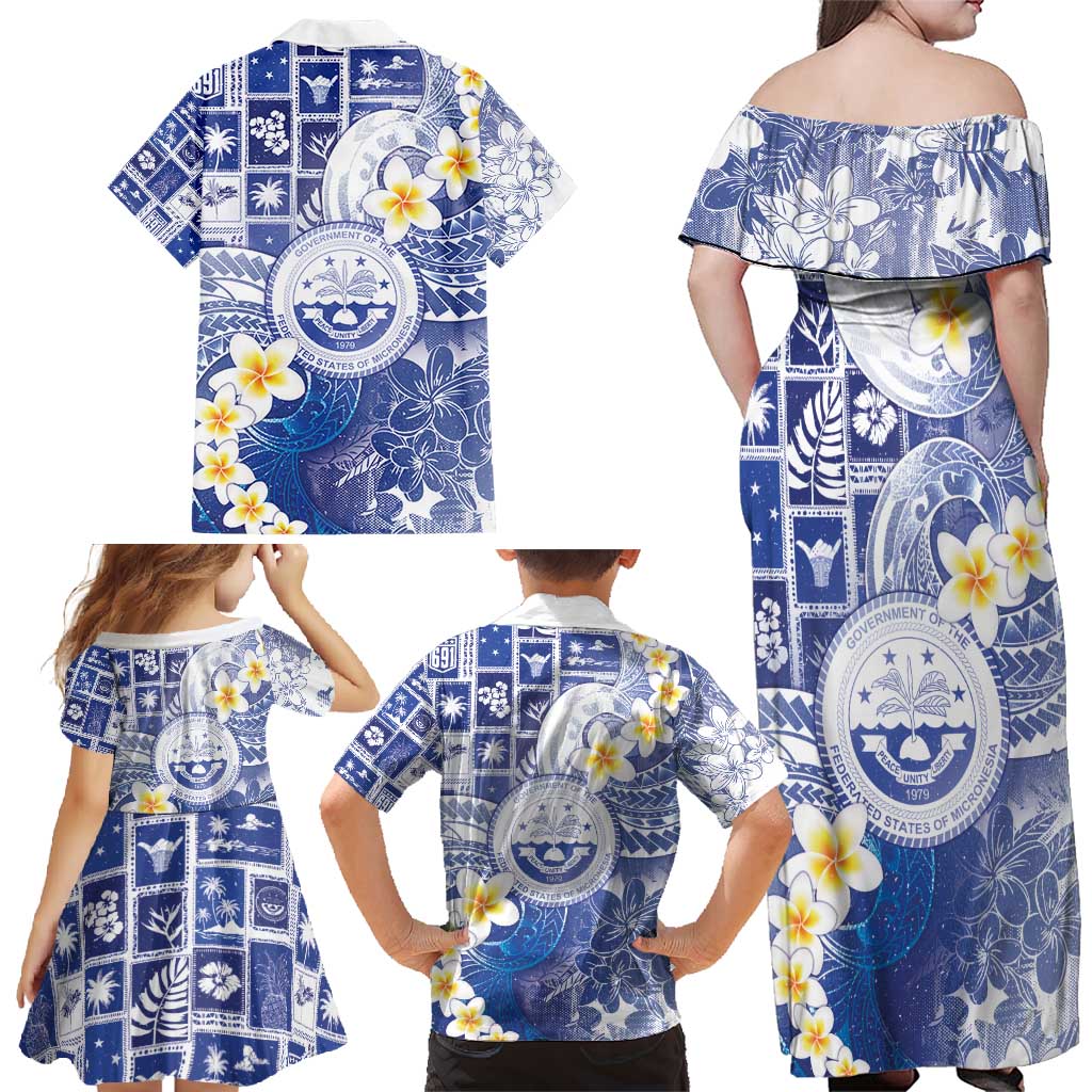 Federated States Of Micronesia Christmas Family Matching Off Shoulder Maxi Dress and Hawaiian Shirt Retro Style Bright Version - Polynesian Pride