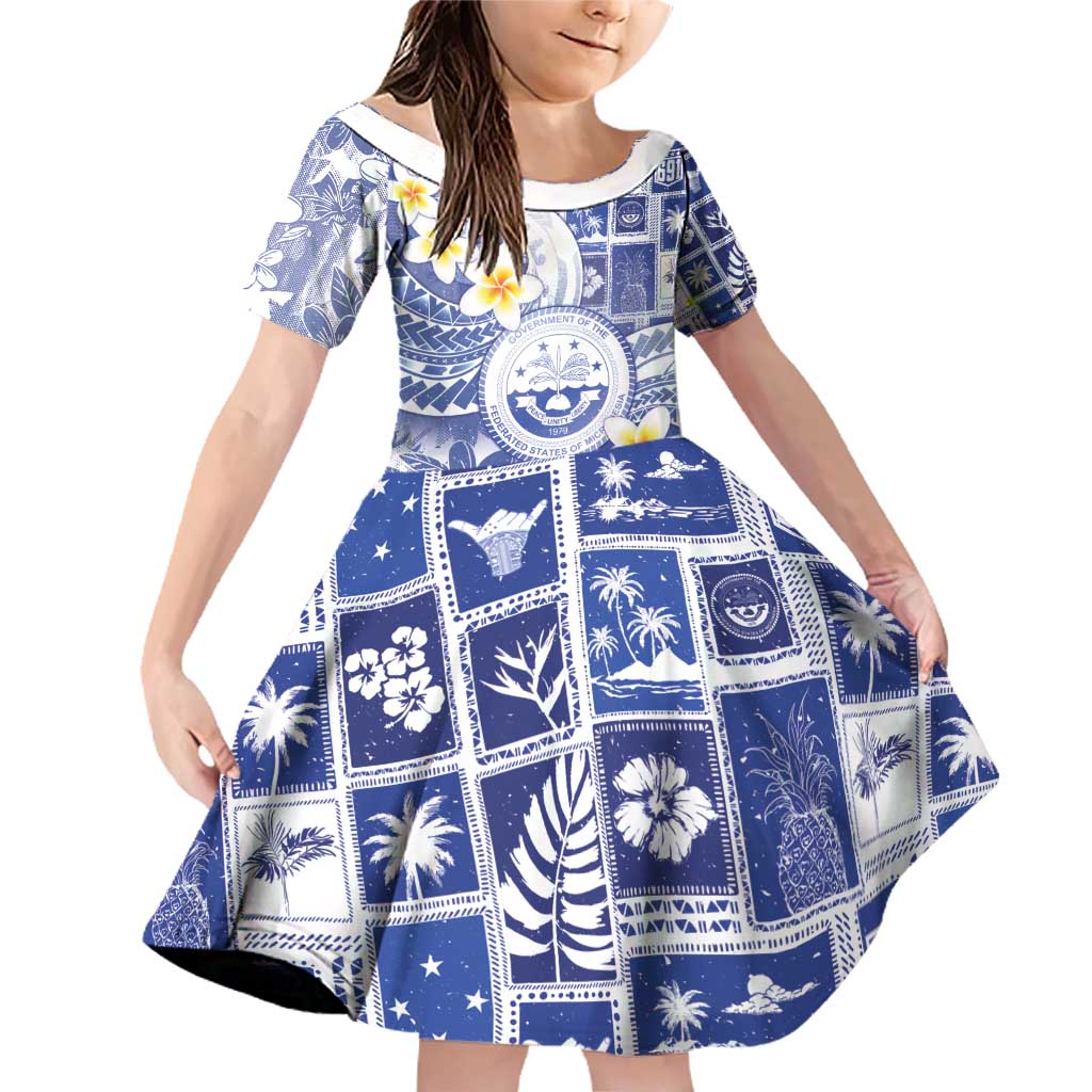 Federated States Of Micronesia Christmas Family Matching Off Shoulder Short Dress and Hawaiian Shirt Retro Style Bright Version - Polynesian Pride