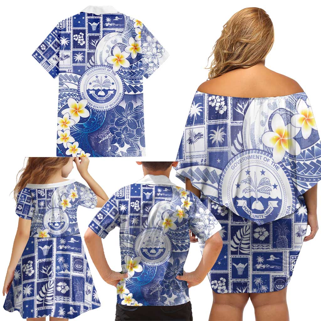 Federated States Of Micronesia Christmas Family Matching Off Shoulder Short Dress and Hawaiian Shirt Retro Style Bright Version - Polynesian Pride