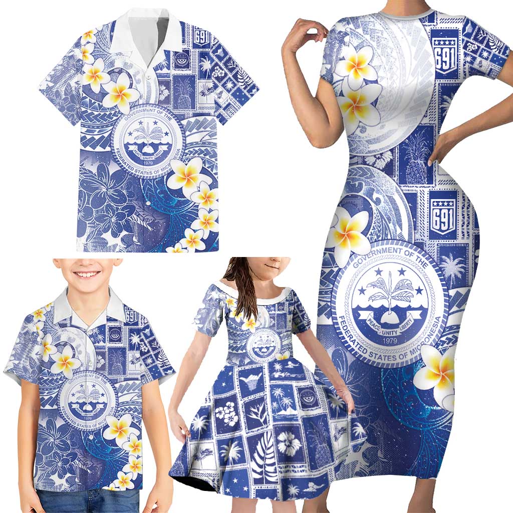 Federated States Of Micronesia Christmas Family Matching Short Sleeve Bodycon Dress and Hawaiian Shirt Retro Style Bright Version - Polynesian Pride