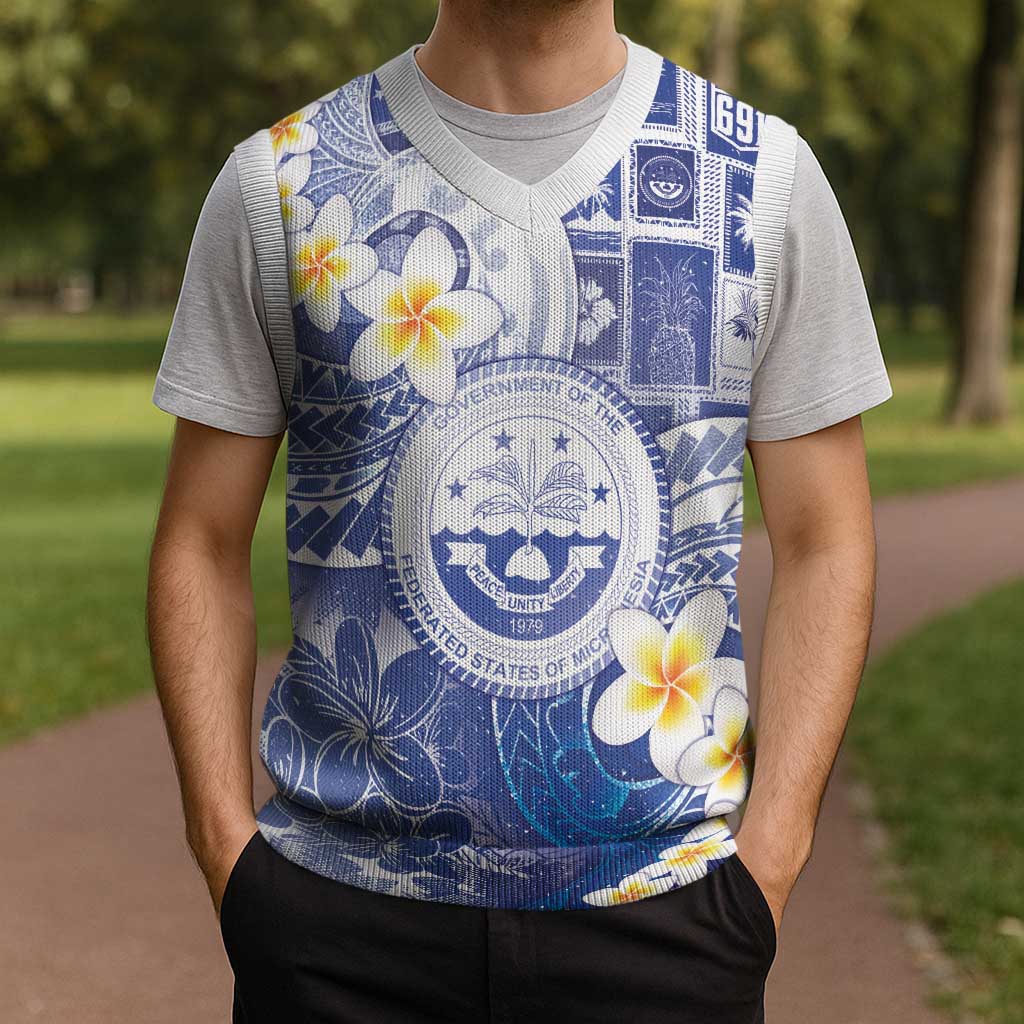 Federated States Of Micronesia Christmas Knitted V-Neck Vest Retro Style Bright Version - Polynesian Pride