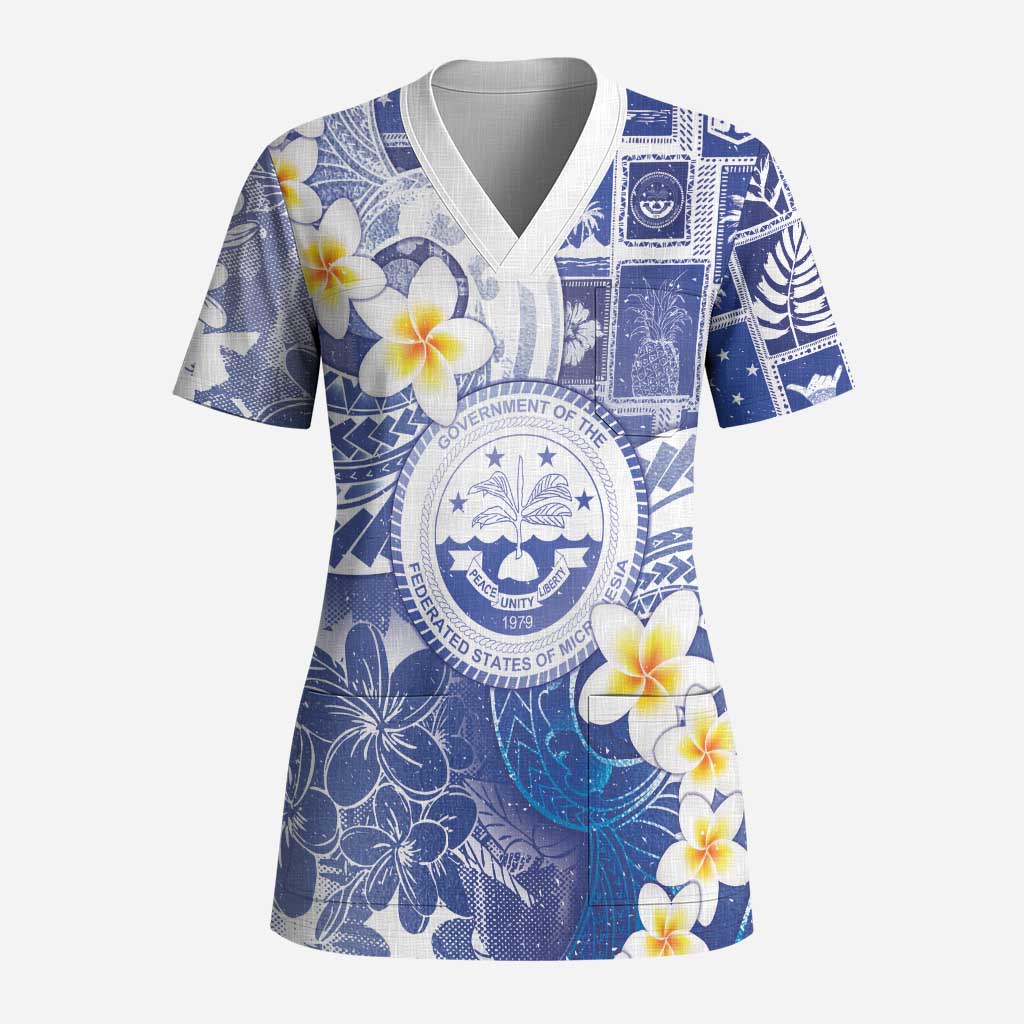 Federated States Of Micronesia Christmas Scrub Top Retro Style Bright Version - Polynesian Pride