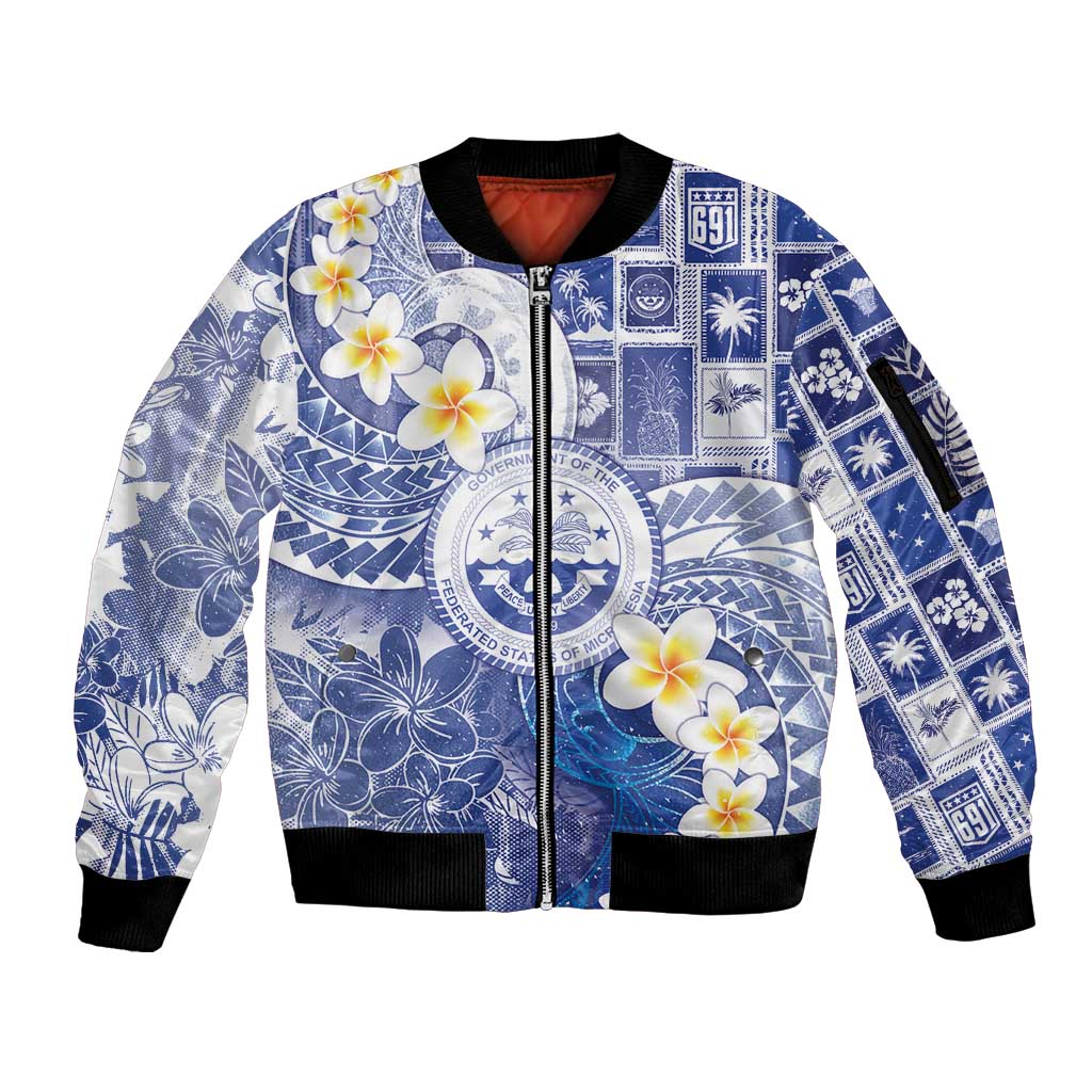Federated States Of Micronesia Christmas Sleeve Zip Bomber Jacket Retro Style Bright Version - Polynesian Pride