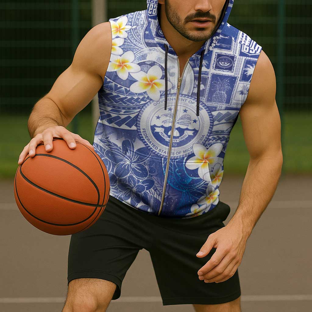 Federated States Of Micronesia Christmas Sleeveless Zip Hoodie Retro Style Bright Version - Polynesian Pride