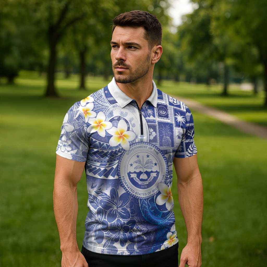 Federated States Of Micronesia Christmas Zipper Polo Shirt Retro Style Bright Version - Polynesian Pride