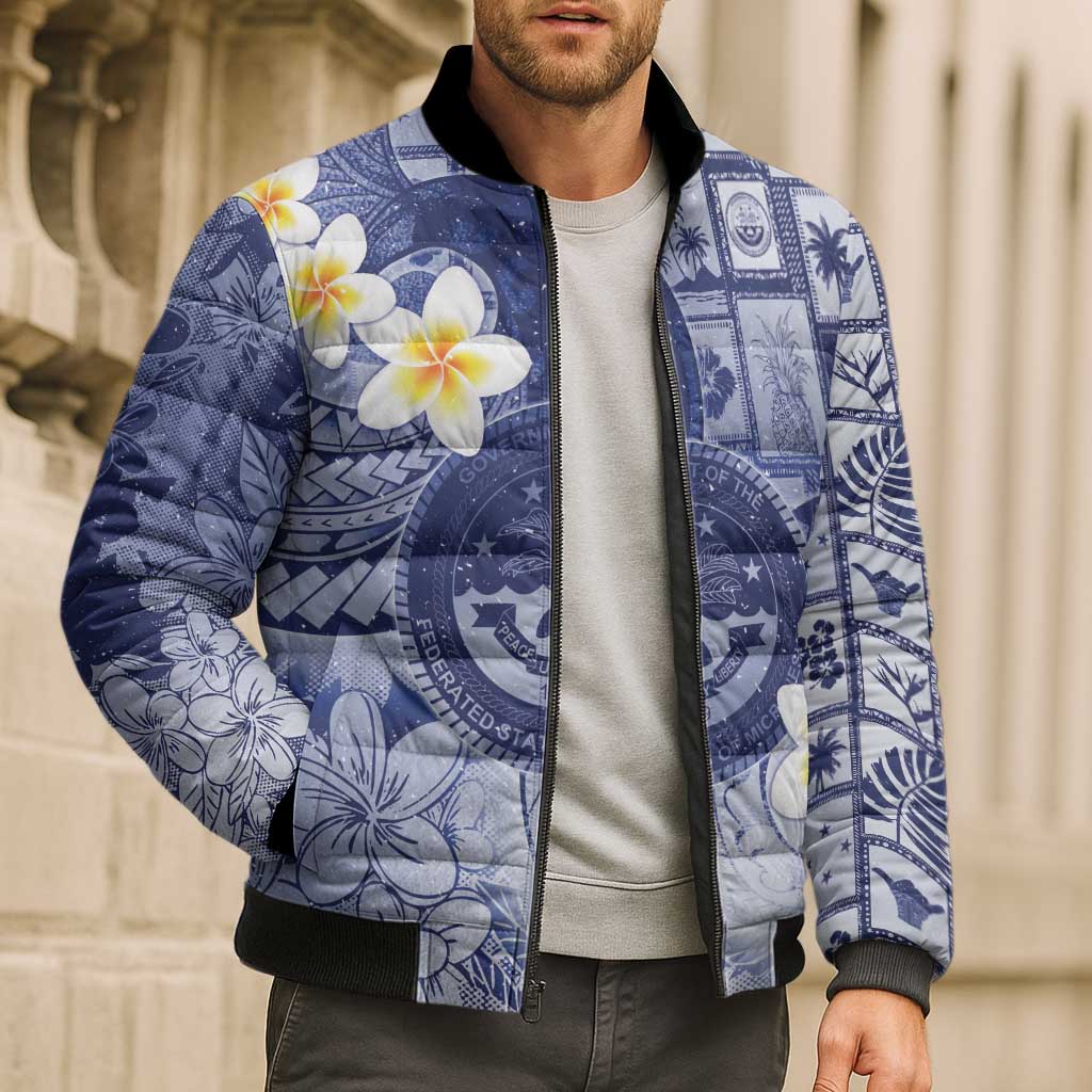 Federated States Of Micronesia Christmas Bomber Puffer Jacket Retro Style Dark Version - Polynesian Pride