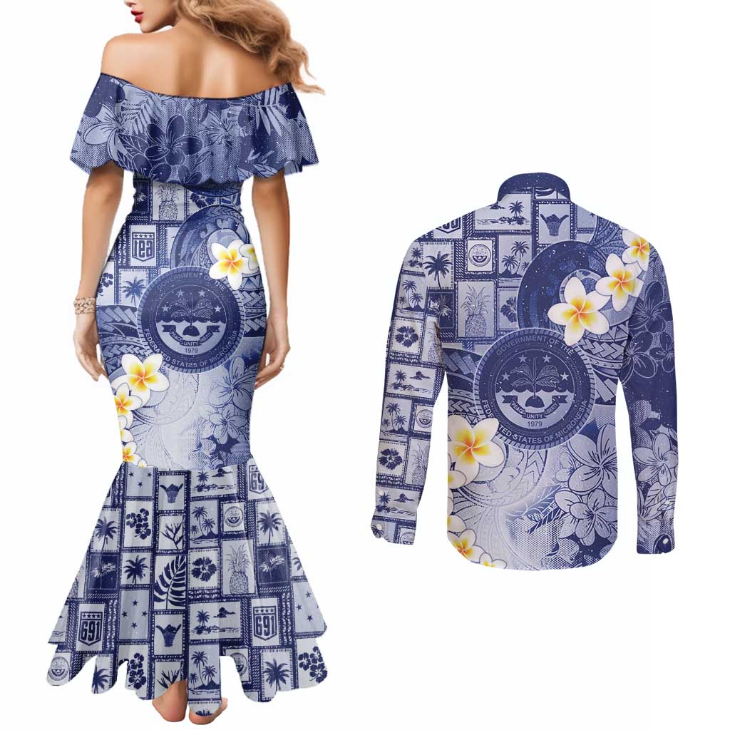 Federated States Of Micronesia Christmas Couples Matching Mermaid Dress and Long Sleeve Button Shirt Retro Style Dark Version - Polynesian Pride