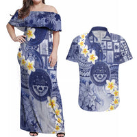 Federated States Of Micronesia Christmas Couples Matching Off Shoulder Maxi Dress and Hawaiian Shirt Retro Style Dark Version - Polynesian Pride