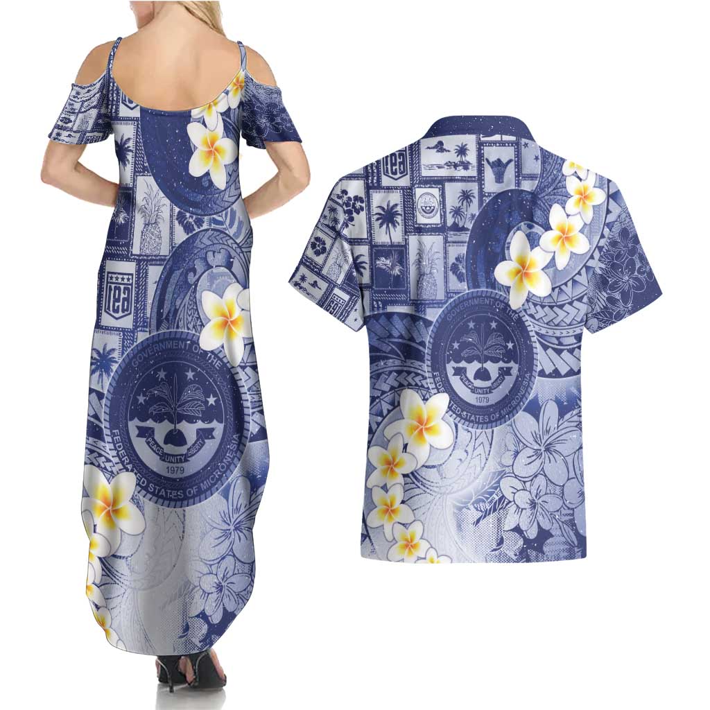 Federated States Of Micronesia Christmas Couples Matching Summer Maxi Dress and Hawaiian Shirt Retro Style Dark Version - Polynesian Pride