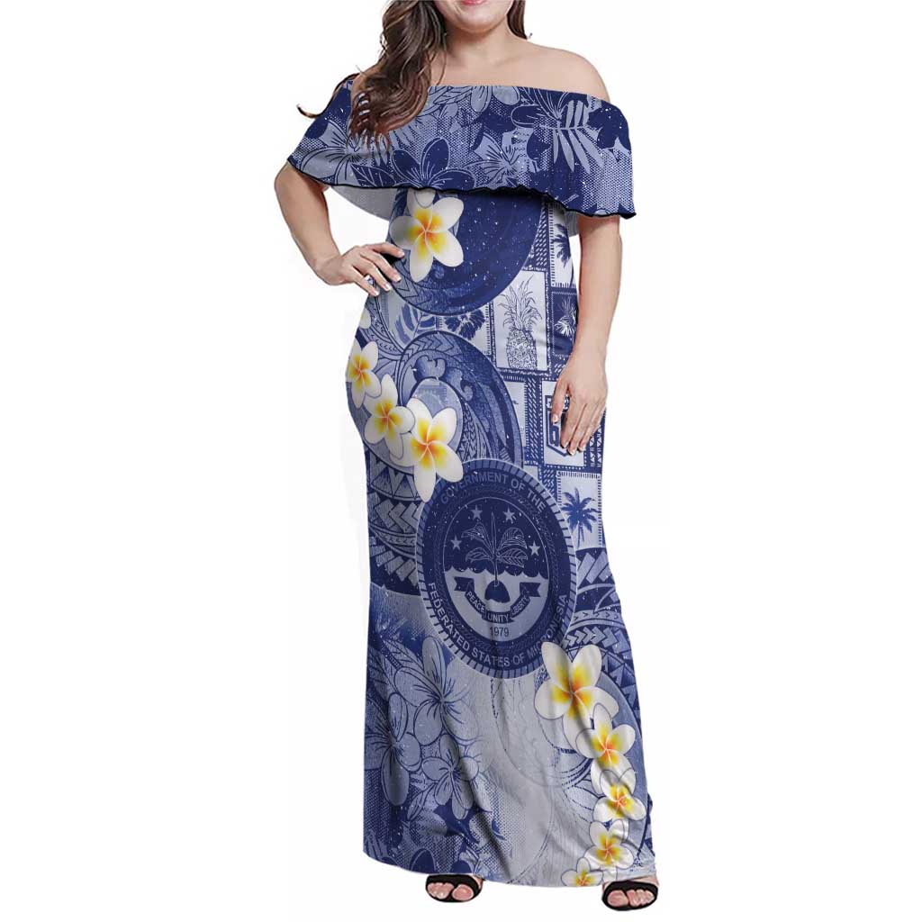 Federated States Of Micronesia Christmas Family Matching Off Shoulder Maxi Dress and Hawaiian Shirt Retro Style Dark Version - Polynesian Pride