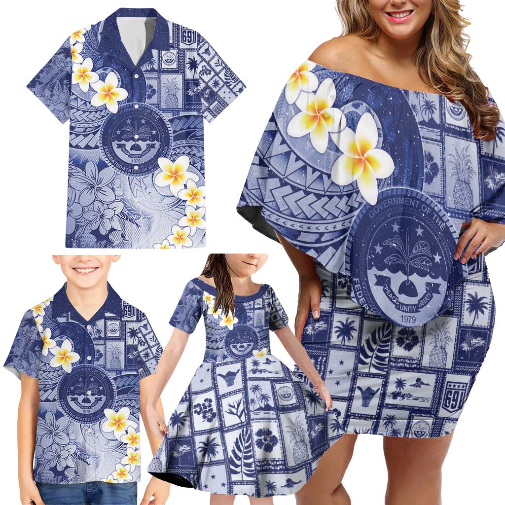 Federated States Of Micronesia Christmas Family Matching Off Shoulder Short Dress and Hawaiian Shirt Retro Style Dark Version - Polynesian Pride