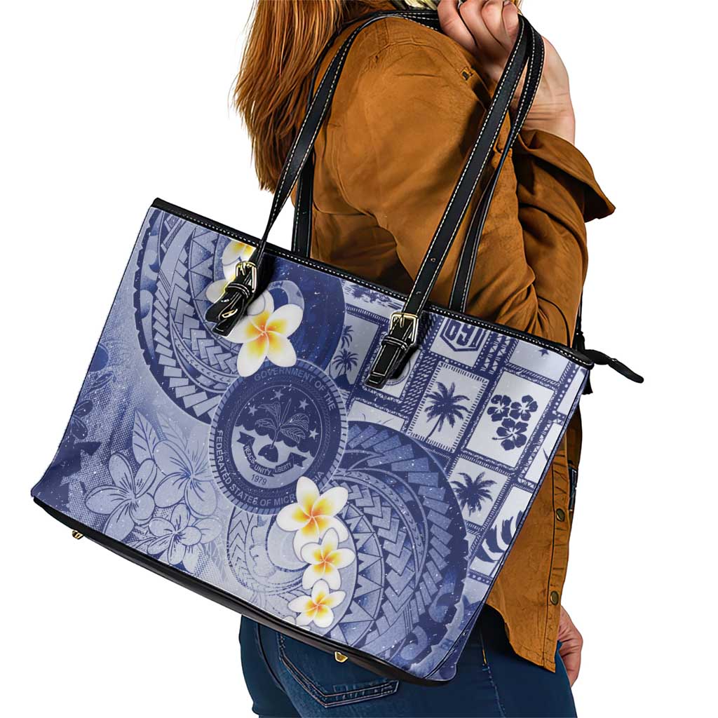 Federated States Of Micronesia Christmas Leather Tote Bag Retro Style Dark Version - Polynesian Pride