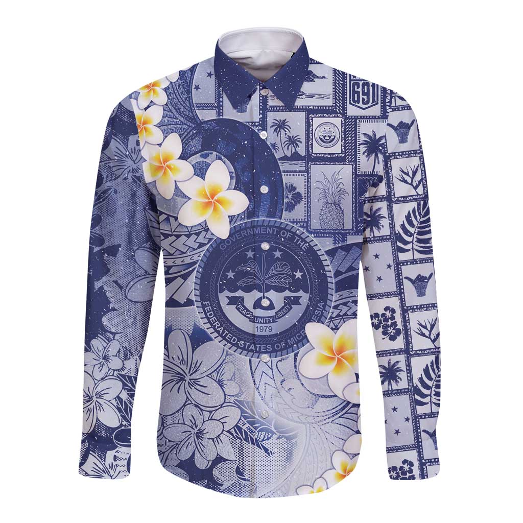 Federated States Of Micronesia Christmas Long Sleeve Button Shirt Retro Style Dark Version - Polynesian Pride