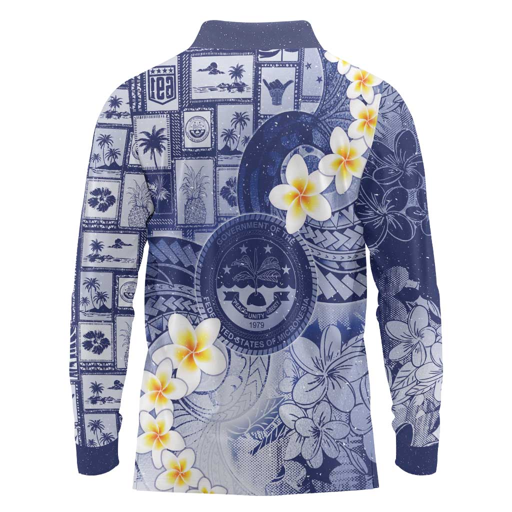 Federated States Of Micronesia Christmas Long Sleeve Polo Shirt Retro Style Dark Version - Polynesian Pride